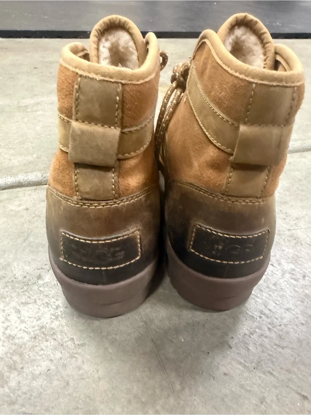 UGG Chestnut Suede Lace-Up Shearling Boots